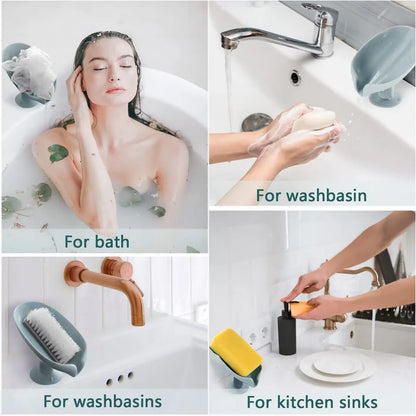 Soap Holder Soap Dish Self Draining Soap Holder, Bar Soap Holder,Leaf Shape Soap Holder Soap Saver, Extend Soap Life