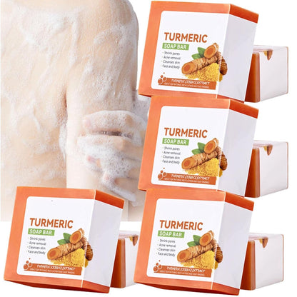 Turmeric Soap Bar-Turmeric Skin Brichtening Soap Face and Body, Moisturizing Soothing Gentle Cleanser Soap, Tumeric Deep Cleansing Face Wash (4Pcs)